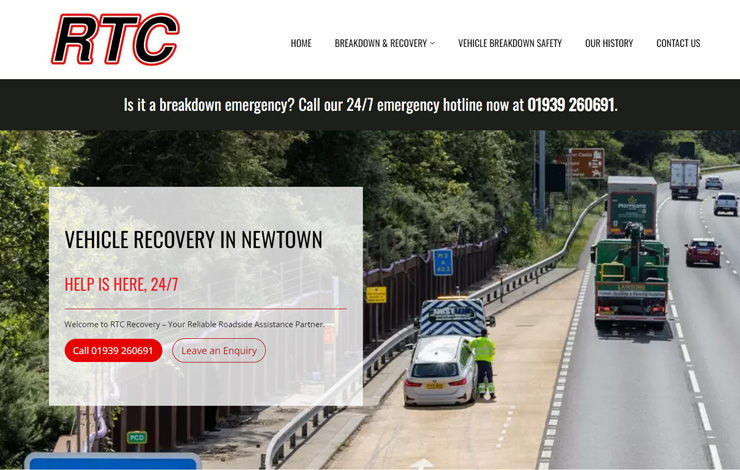 Website Design for Vehicle Recovery in Newtown | RTC Recovery