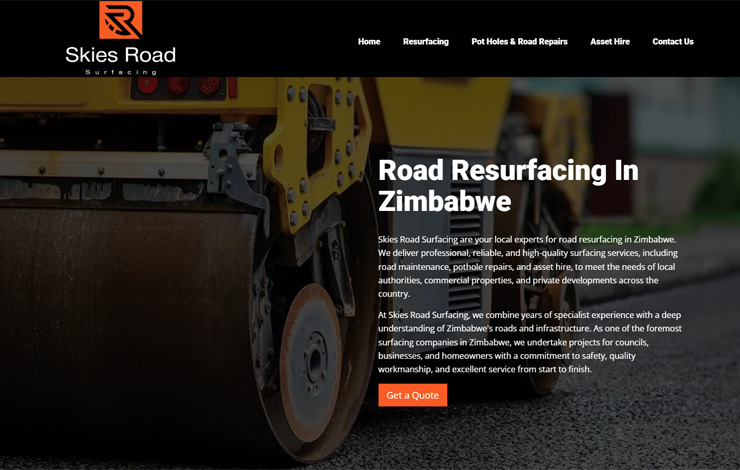 Website Design for Expert Road Resurfacing in Zimbabwe | Skies Road Surfacing