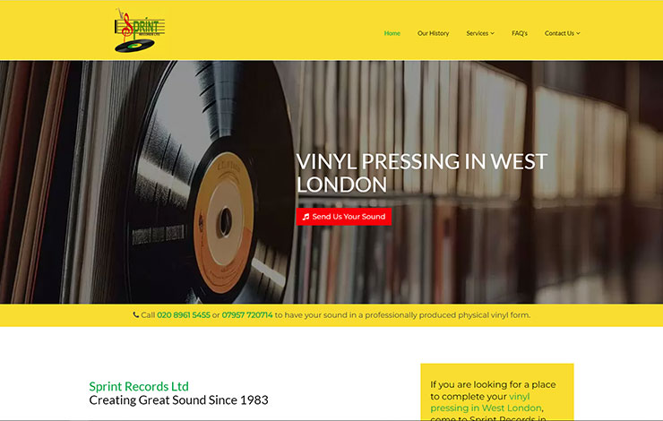Website Design for Vinyl pressing in West London | Sprint Records Ltd