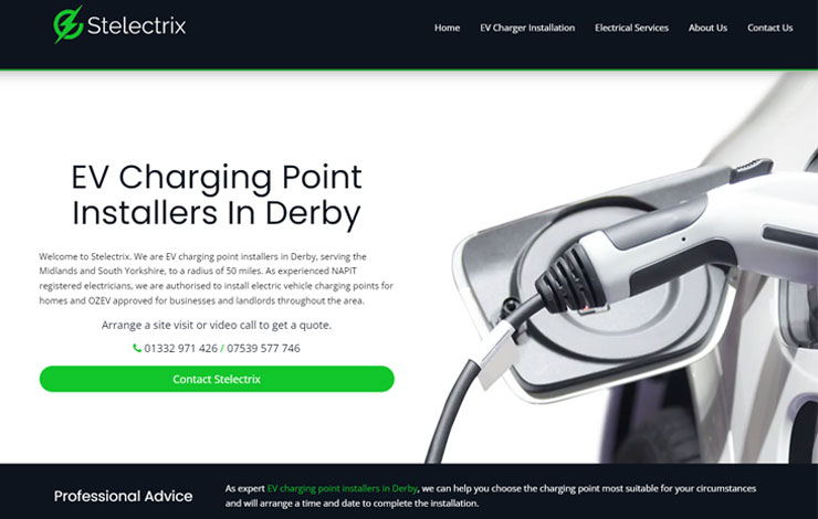 Website Design for EV Charger Installer in Derby | Stelectrix