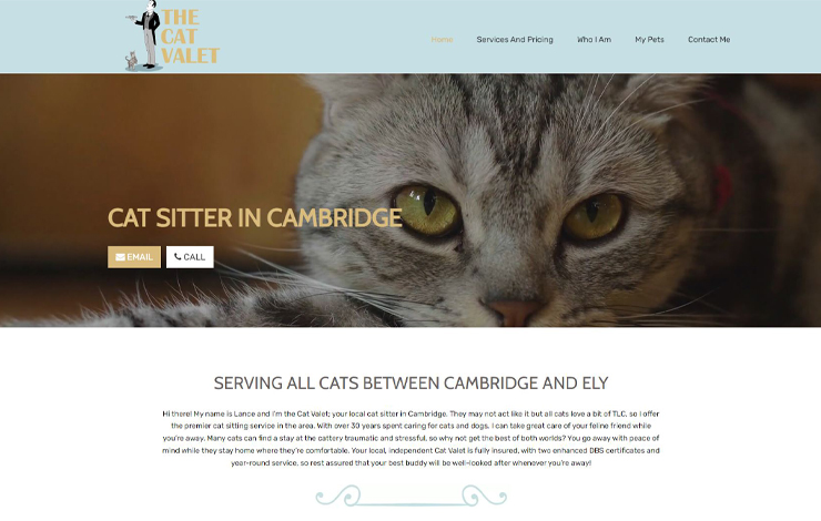 Website Design for Cat Sitter in Cambridge | The Cat Valet