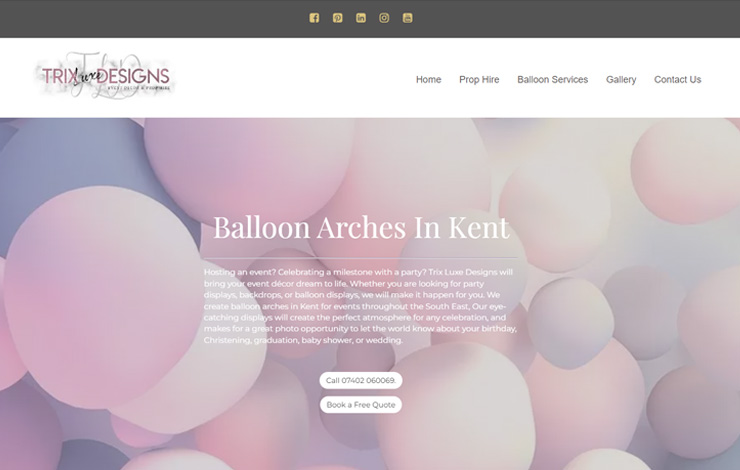 Website Design for Trix Luxe Designs | Balloon arches in Kent