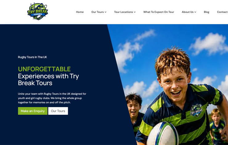 Website Design for Rugby Tours in the UK – Youth & Junior Rugby Club Tours | Try Break Tours