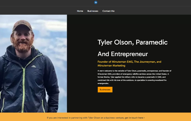 Website Design for Tyler Olson, Paramedic and Entrepeneur