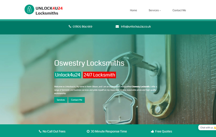 Website Design for Oswestry Locksmiths | Unlock4u24 | 24/7 Locksmiths | Home