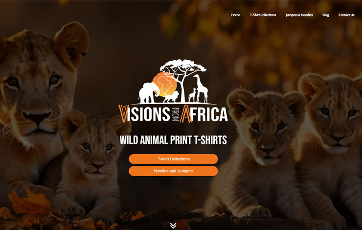 Website Design for Wild animal print T-shirts| Visions from Africa