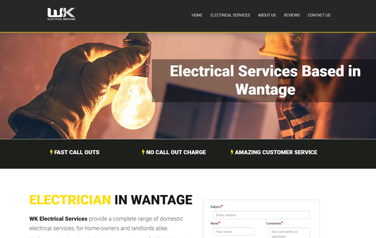 Website Design for Electrician in Wantage | WK Electrical Services