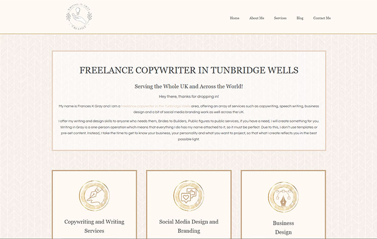 Website Design for Freelance Copywriter in Tunbridge Wells | Writing in Gray