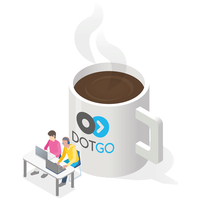 DotGO sales agents sitting in front of a mug of hot tea