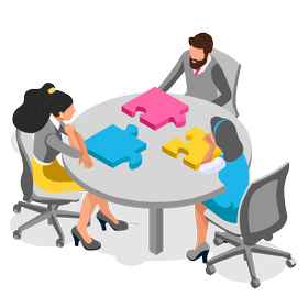 DotGo sitting round a table deciding on the best website building service to offer